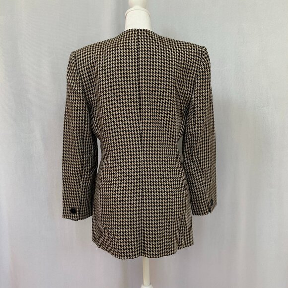 Vtg 80s Houndstooth Double Breast Wool Blazer Jacket Made in USA - Picture 11 of 16